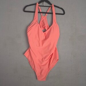 Kona Sol Women Coral Racerback One Piece Swimsuit Size L